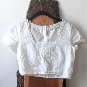 Crochet lace cotton linen crop top
